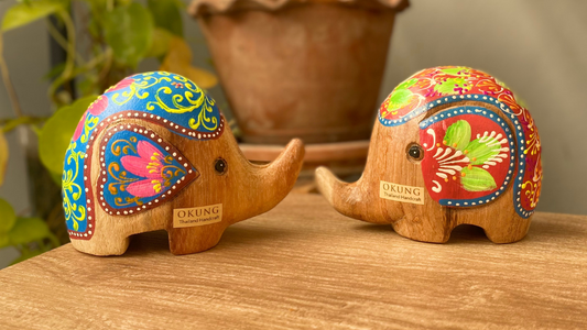 OKUNG, The Unique Handcrafted Wood Elephant Painted.