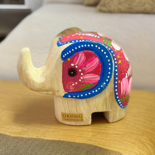 Handcrafted Wood Elephant Painted