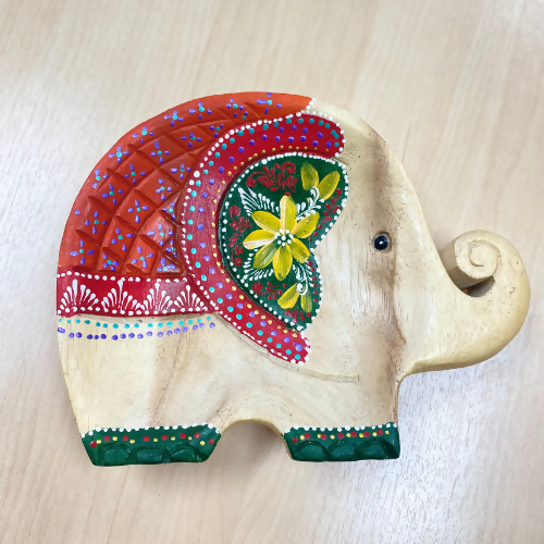 Small Round Style, Handcrafted Wood Elephant Painted