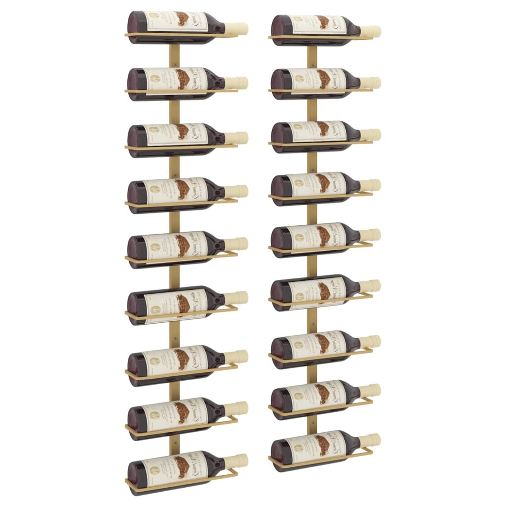 Wall-mounted Wine Rack for 9 Bottles 2 pcs Gold Iron - Image 3
