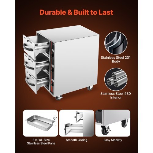 Commercial Electric Drawer Warmer, Three-Drawer Stainless Steel Food Warmer, Freestanding Compact Warming Drawer Cabinet, 85?°F-185?°F Wide Temperature Range, for Restaurant, Hotel Buffet & Bakery - Image 4