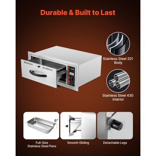 Commercial Electric Drawer Warmer, Single-Drawer Stainless Steel Food Warmer, Built-in Installation Warming Drawer Cabinet, 85?°F-185?°F Wide Temperature Range, for Restaurant, Hotel & Bakery - Image 4