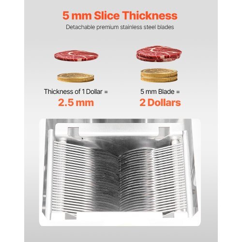 Meat Cutter Machine, 1100W Meat Slicer, 1102 lb/h Commercial Meat Cutting Machine, Stainless Steel, 5 mm Thickness, Detachable Blades, Electric Food Slicer for Kitchen Restaurant Supermarket - Image 2