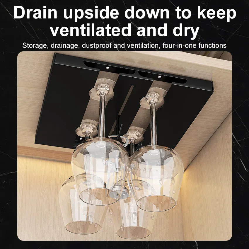 Color: light green - Stainless Steel Under Cabinet Wine Glass Cup Holder Space-Saving Bar Counter Shelf Storage Rack Hanging Hooks Goblet Pokal Stand - Image 5