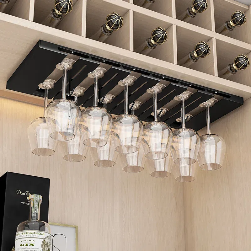 Color: light green - Stainless Steel Under Cabinet Wine Glass Cup Holder Space-Saving Bar Counter Shelf Storage Rack Hanging Hooks Goblet Pokal Stand - Image 2