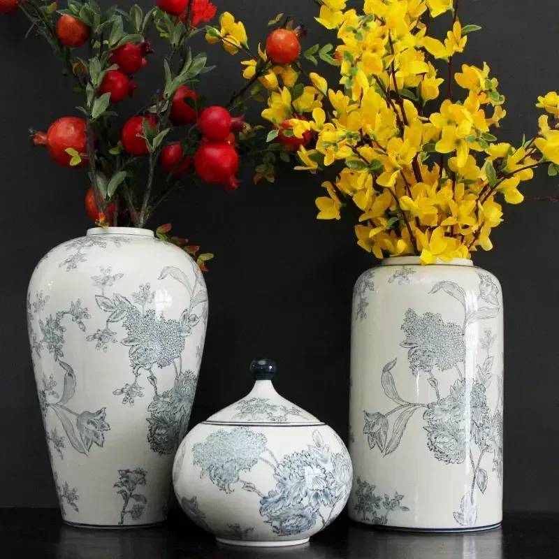 Color: Light Black - Jingdezhen-Antique Ceramics Vases Blue and White Porcelain Ornaments Flower Arrangement, Zen Style, Modern, Handmade Production - Image 4