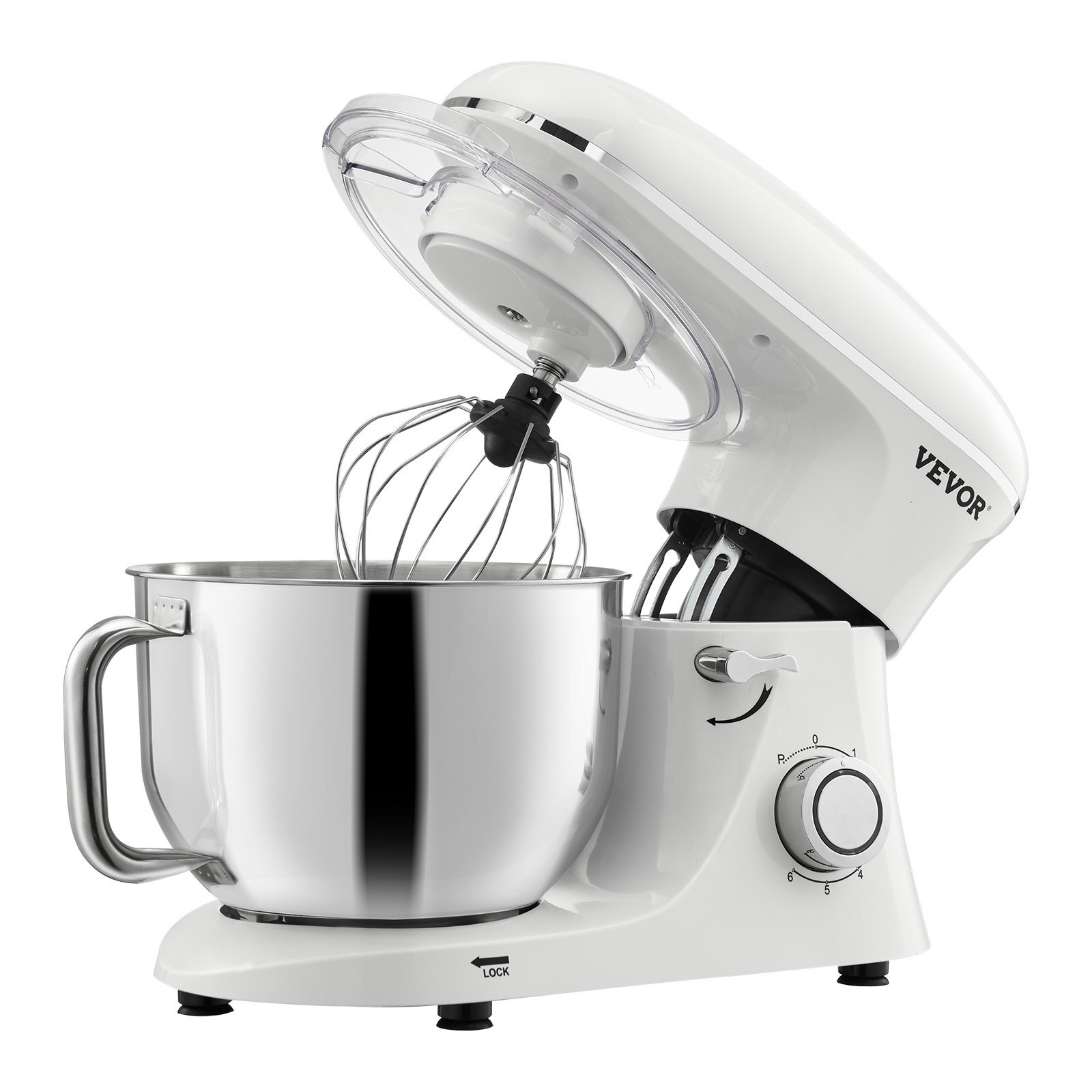 Stand Mixer, 6 QT Dough Mixer, 660W 6 + P Speeds Tilt-head Food Mixer with Stainless Steel Bowl, Dough Hook, Wire Whip, Flat Beater, Scraper, Household Stand Mixer for Baking & Mixing, White