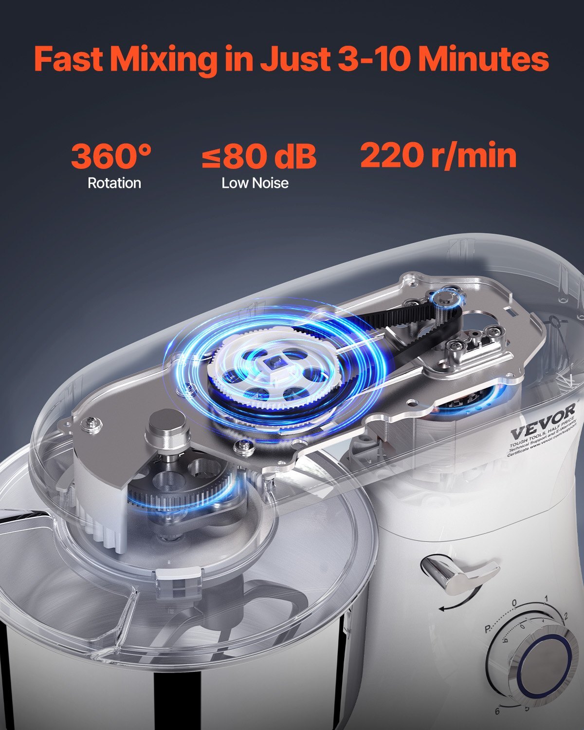 Stand Mixer, 6 QT Dough Mixer, 660W 6 + P Speeds Tilt-head Food Mixer with Stainless Steel Bowl, Dough Hook, Wire Whip, Flat Beater, Scraper, Household Stand Mixer for Baking & Mixing, White - Image 2